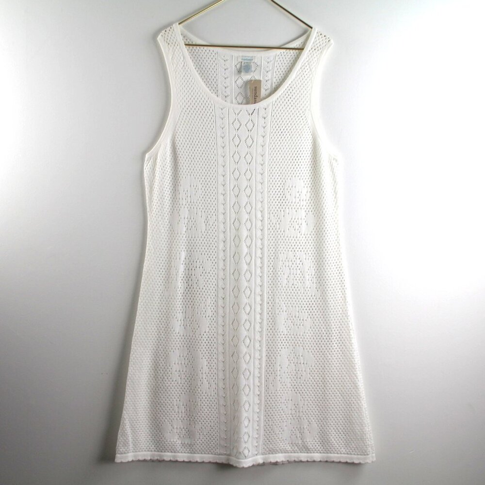 Sundance Catalog Sirroco Lace Knit Sleeveless Scoop Neck White Midi Dress XL NWT